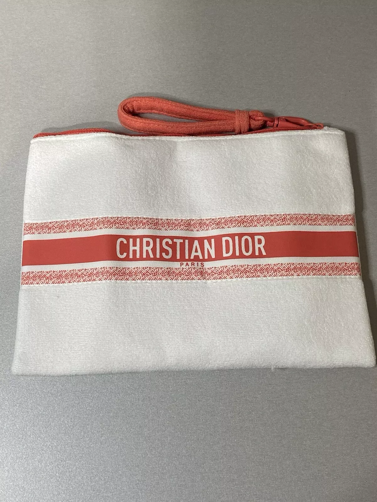 Sac à fermeture éclair en tissu Christian Dior Terry avec poignée étendue ~Neuf~