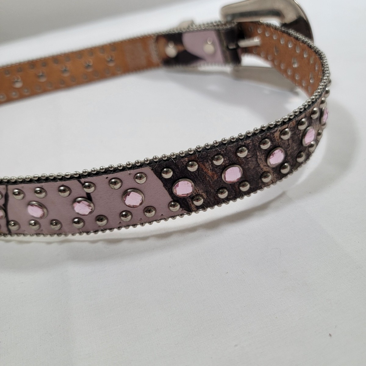 Nocona Genuine Leather Pink Camo Rhinestone Belt Size 28  display picture 2