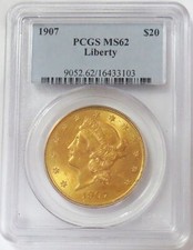 1907 GOLD $20 LIBERTY DOUBLE EAGLE PCGS MS 62
