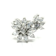SIZE 6,7,8,9 Sparkling Double FLOWERS RING Clear CZ Stones 925 STERLING SILVER
