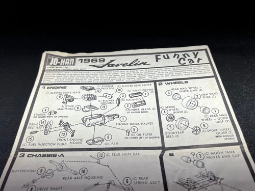 Vintage Johan 1969 Javelin Funny Car - Instruction Sheet - 第 1/9 張圖片