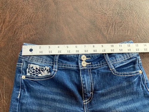 Girl's Size 12 FADED GLORY Jeans Cropped Heavy Stitching Crochet Lace Adj. Wais - Picture 7 of 8