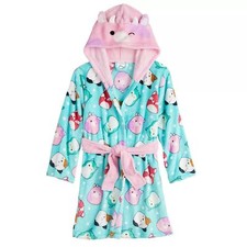 Squishmallows Patty the Cow and Characters Fleece Print Hooded Bathrobe, Robe