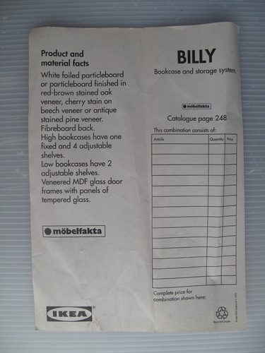 Ikea Billy bookcase and storage system - product and material facts - 1993 - 第 2/2 張圖片
