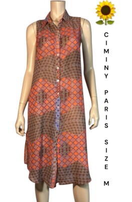 CIMINY PARIS SIZE M CREPE PATCHWORK PRINT CREPE CHIFFON SHIRT STYLE DRESS