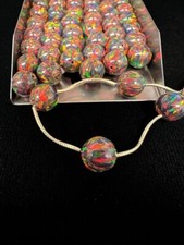 Full Drilled Fire Black Synthetic Lab Created Opal Round Beads