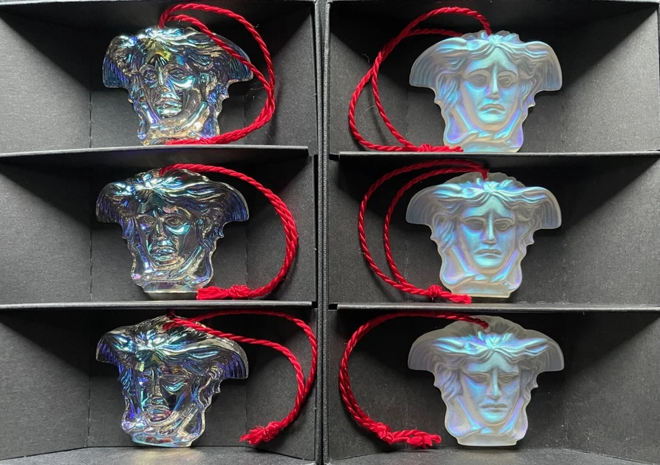 Rosenthal Versace Medusa Christmas Hanging Ornaments 6 Iridescent NEW Boxed - Image 2 of 4
