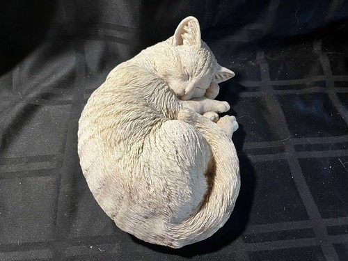 Laying Cat Cement Statue Sleeping Kitten Memorial "11 - Picture 3 of 6