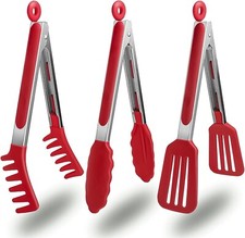 Paquete de 3 pinzas de cocina antiadherentes de acero inoxidable de 23 cm con pu