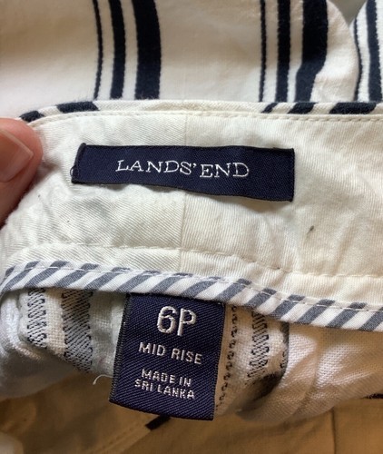 Lands End Cotton/Linen Shorts Womens 6P White Blue Stripe Casual Coastal Beach - Picture 5 of 7