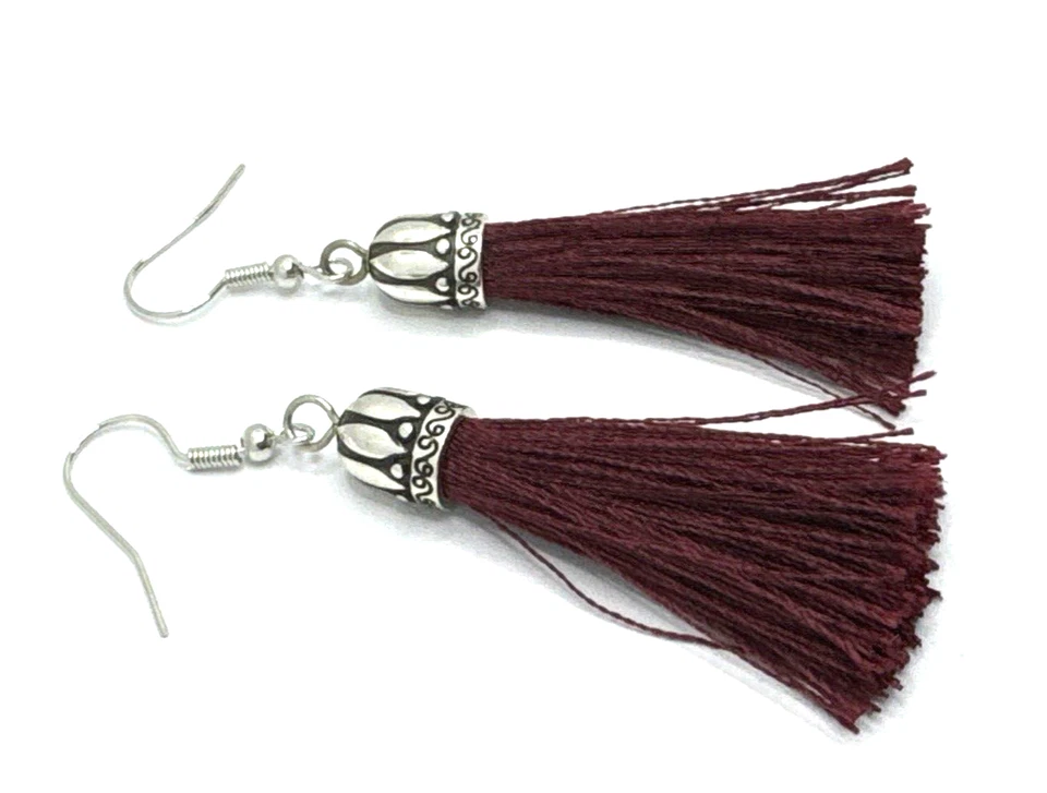 Pendientes Brighton Tahlia Borla Rojo Borla Borgoña Largos Plata Personalizados Foto 3 de 4