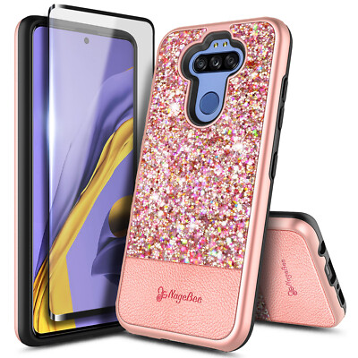 For LG Phoenix Phone Case, Bling Glitter Cover With Tempered