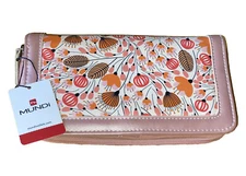 Mundi Zip Wallet Floral Metallic Pink Feminine Organizer Large 8 X 5