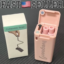 Stainless Steel Collapsible Drinking Straw Travel Foldable Reusable Straw W/Case