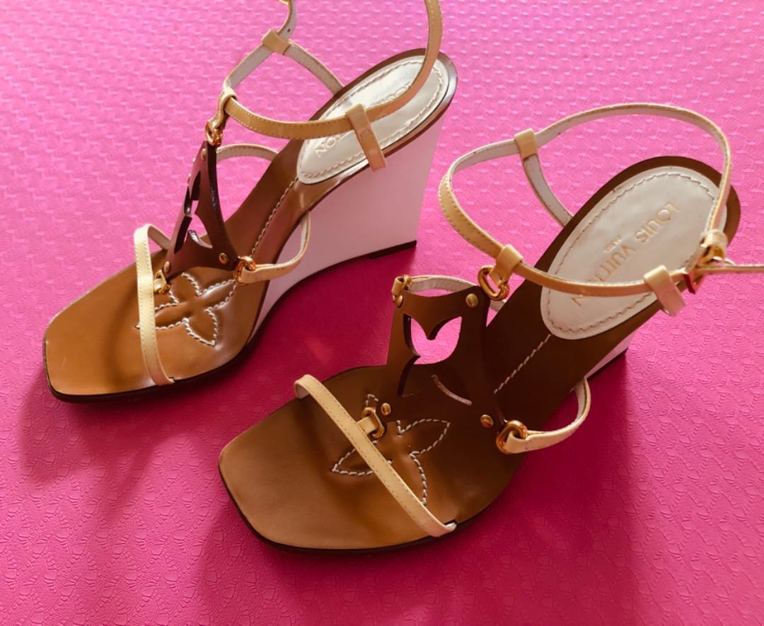 LOUIS VUITTON Ankle Strap Sandals Wedge Sole EU 37 Used | eBay