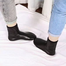Unisex Men Faux Leather Floor Socks Fleece Lined Slipper Home Warm Thicken Comfy