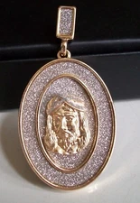 Men's Gold Finish with Silver Glitter Jesus Fashion Religious Dressy Pendant