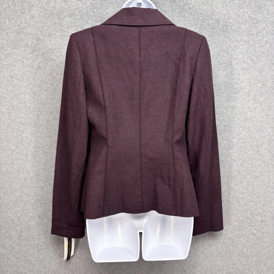 Blazer David Meister Cremallera Mujer Talla 4 Borgoña Cuello con Muescas Mezcla de Lana Carrera Foto 2 de 4