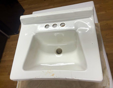 Vintage 1943 Porcelain Wall Mount Bathroom Sink White 3-Hole WW2 Era