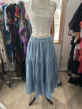 Vintage 80's Denim 3-Tiered Prairie Maxi Skirt Sz M Pull On Waist Loops Made USA