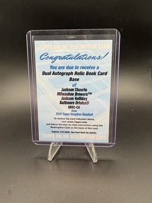 2025 Topps Inception Dual Autograph Relic Book Card Redemption Chourio/Holliday