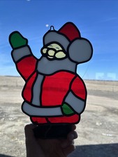 Santa Claus Stained Glass Christmas Window Hanging VTG Suncatcher 11 Large