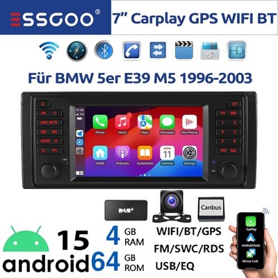 4+64G 7'' Android 15 Autoradio Apple CarPlay DAB+ KAM Für BMW 5er E39 M5 GPS Navi