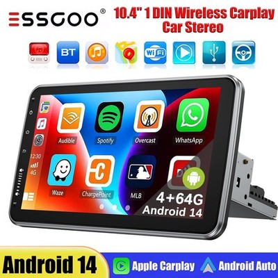ESSGOO 10.1'' Android 14 Single DIN Car Stereo 4+64GB Wireless CarPlay GPS
