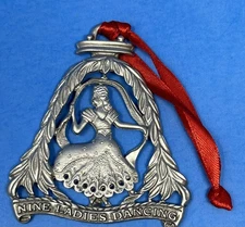 Abbey & CA Ornament Day 9 of Christmas Nine Ladies Dancing Pewter Metal