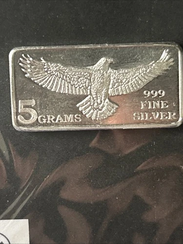 5 Gram .999 Fine Silver Bar Monarch Precious Metals Bald Eagle Designed Bullion