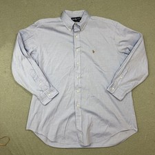 VTG Polo Ralph Lauren Shirt Mens 17-34 Blue Pinpoint Oxford Yarmouth Flesh Pony