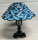 Vintage Party Lite Spring Water Tiffany Style Stained Glass Tea Light Lamp 10.5”