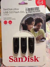 New 3-Pack 64GB SanDisk Ultra USB 3.0 Flash Drive