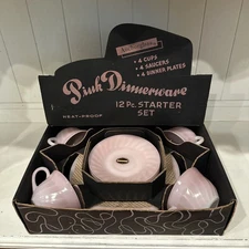 New Old Stock Vintage 1950s Fire King Pink Swirl Dinnerware 12 Piece Set