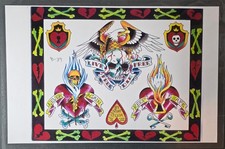 Scott Sylvia Traditional Vintage Tattoo Flash Sheet Shop Used Live Free, Biker