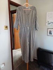 Denim & Co QVC Linen Mix Grey White Stripe Jumpsuit 'L' 18- 20