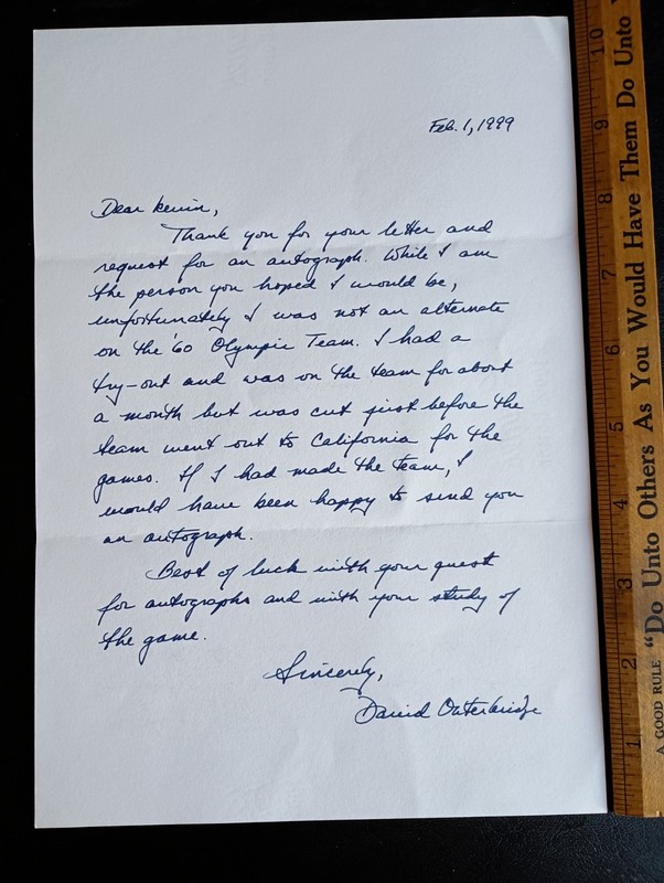 Unusual 1960 USA Hockey Gold Medal Olympic Letter Autograph - Squaw Valley