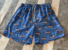 Life Is Good Men Swimwear M Blue Orange Swim Trunks Graphic Print Drawstring