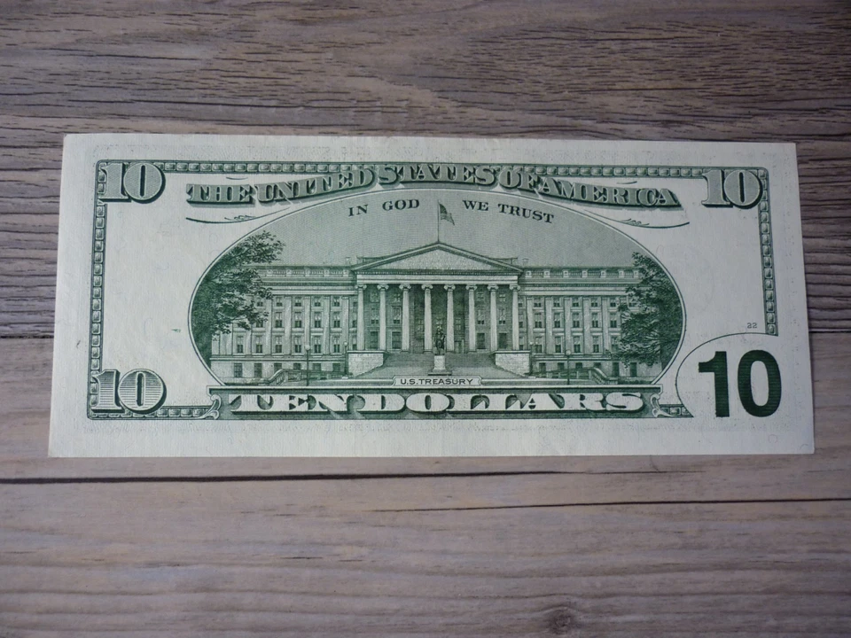 SERIES 2001 $10 DOLLAR BILL FEDERAL RESERVE NOTE FANCY 3 OF A KIND OLD MONEY - Image 2 of 2