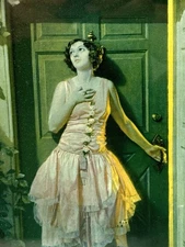 Vintage Litho Art Print Beautiful Girl In Doorway Teenager In Love old Frame