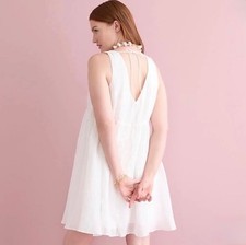 J. Crew Tie Back Swingy V-neck Mini Dress in White Women's Small S BI661 $148