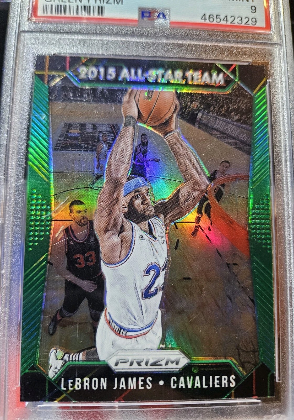 LEBRON JAMES PANINI EMERALD GREEN PRIZM ALL-STAR TEAM 2015-16 PSA 9 NON-AUTO SP view 13