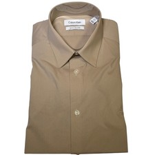 Calvin Klein Men's Slim-Fit Stretch Dress Shirt, Carmel 14.5 32-33 75