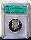 2002-S PROOF SILVER KENNEDY HALF DOLLAR ICG PR70 DCAM