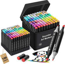 Alcohol Markers 100 Colors with Case Holders, Dual Tips Chisel Fine Art Mark