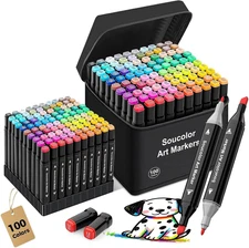 Alcohol Markers 100 Colors with Case & Holders, Dual Tips Chisel & Fine Art Mark