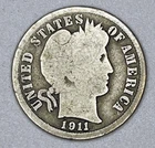1911 Barber Dime Philadelphia Mint Liberty Head 90% Silver USA Coin