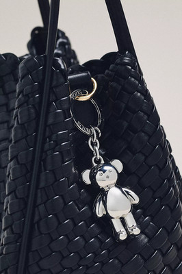 Anthropologie  TOUS Metal Teddy Bear Bag Charm Keychain Silver NEW