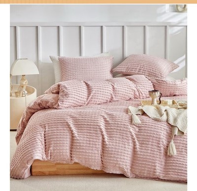 Pink Duvet Cover Queen Size, Ultra Soft 3-Piece Seersucker Duvet Cover Set wi...