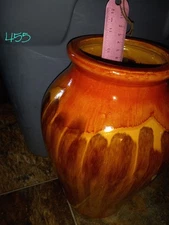 10.5" Orange Yellow Brown Drip Glaze Vase Planter Medium